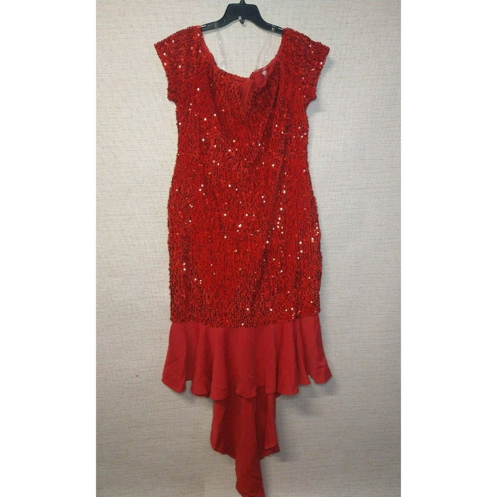 Wedding Guest Red Sequin Embellished Maxi Mermaid Dress Size S